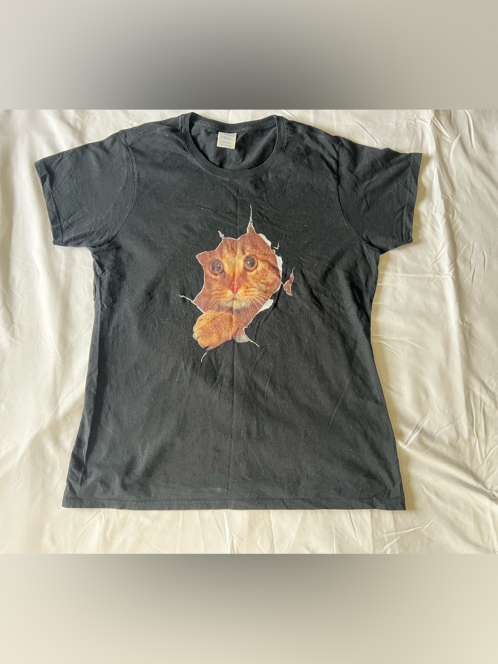 Port Authority Black Tee with Orange Cat Graphic